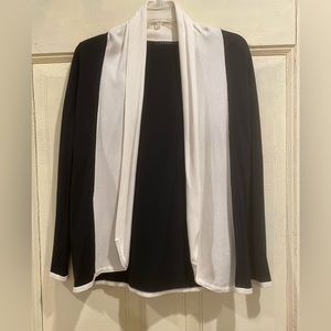 Black cardigan with white trim